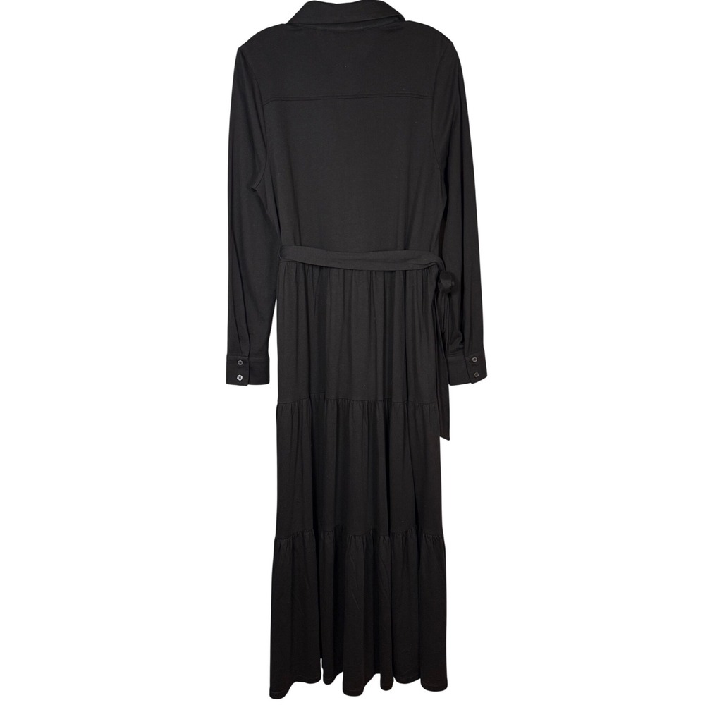 BODEN Tiered Jersey Maxi Shirt Dress, Black Soft Cotton Stretch Size 10R - Picture 3 of 10